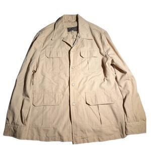 Vtg 1970s Man At Ease Khaki Beige Utility Cargo Pocket Button Up Shirt Sz XL